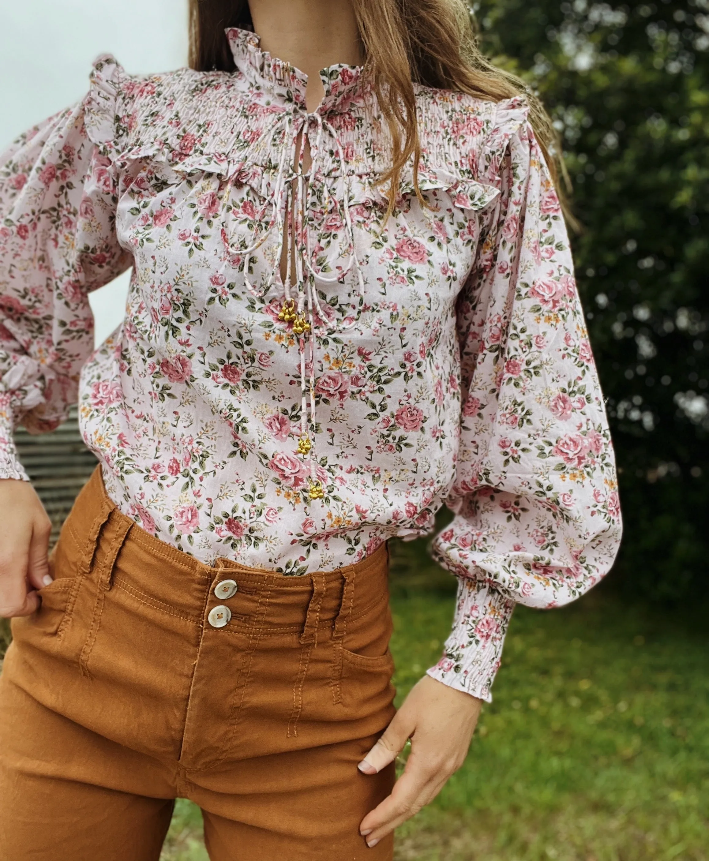 100% RECYCLED COTTON - BAMBI BLOUSE PINK ROSE FLORAL