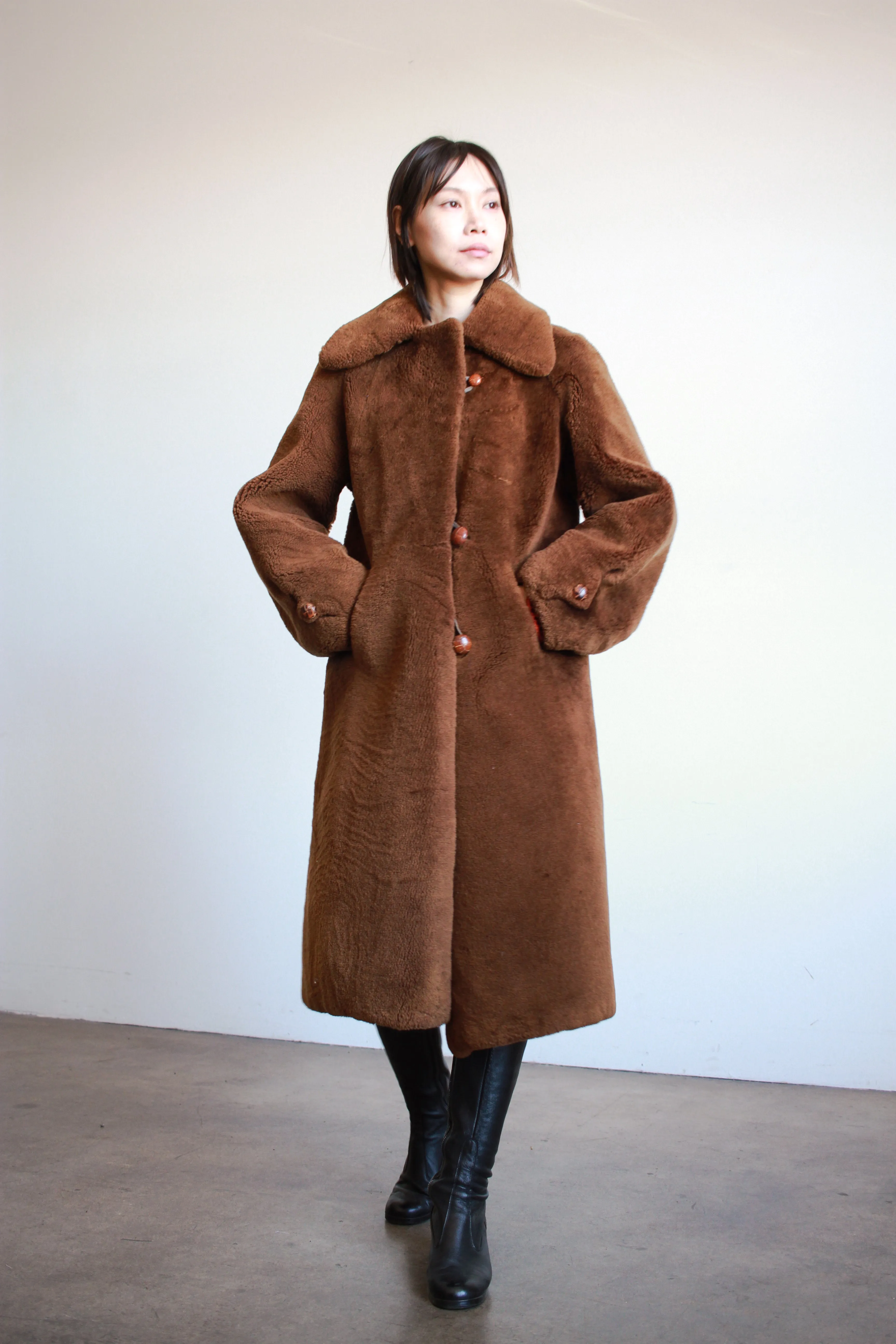 1960s Brown Faux Fur Teddy Coat