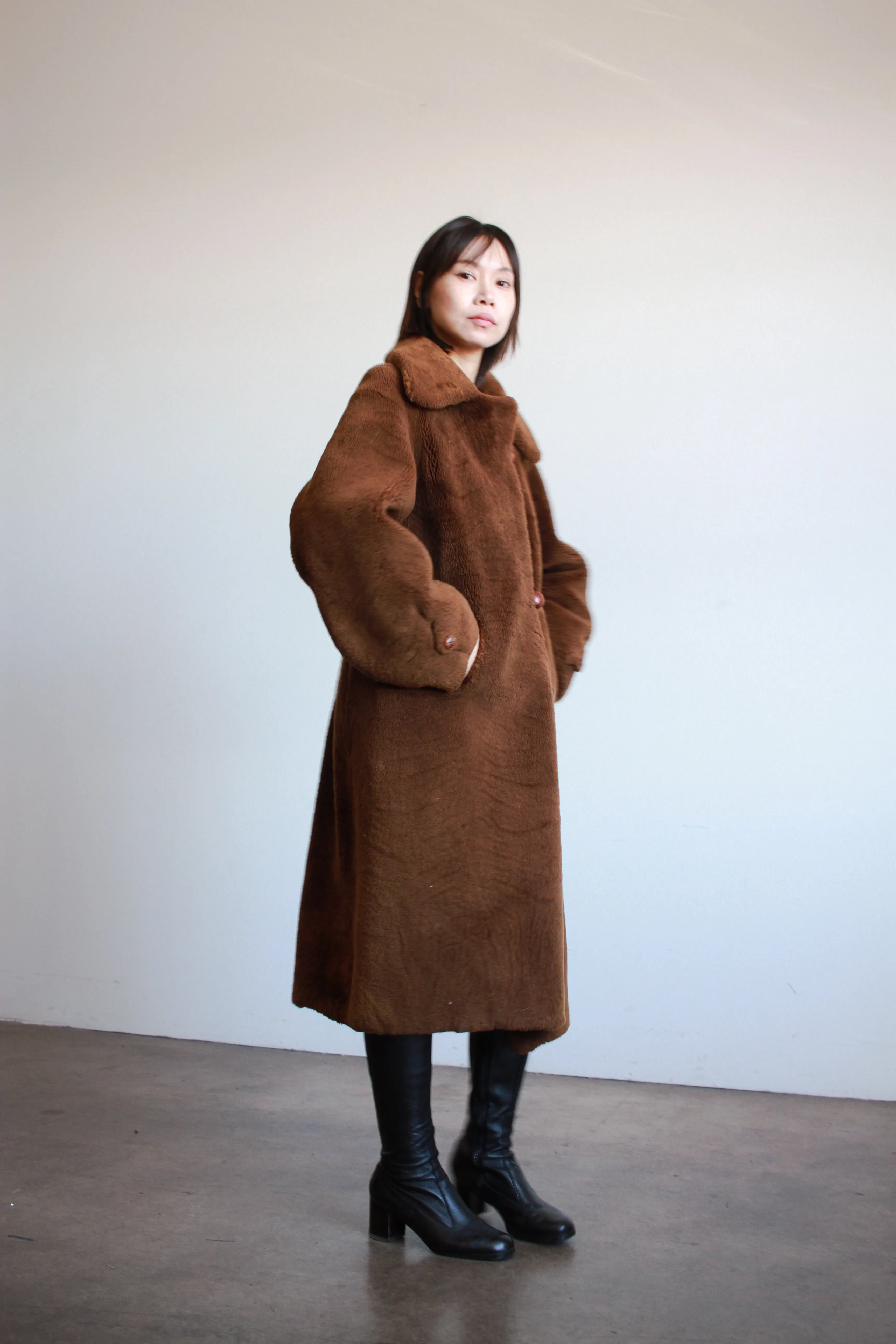 1960s Brown Faux Fur Teddy Coat