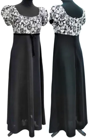 1970s Vintage Black & White Empire Line Evening Dress • Maxi Dress