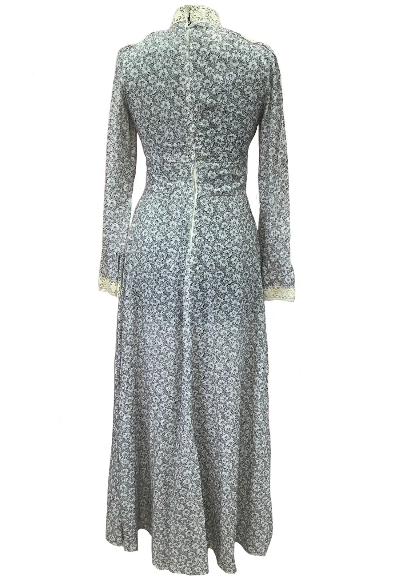 1970s Vintage Grey Floral Prairie Maxi Dress by Mr Darren