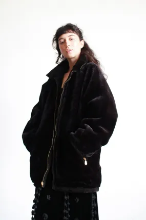 1980s Black Suede Teddy Reversible Oversized Coat