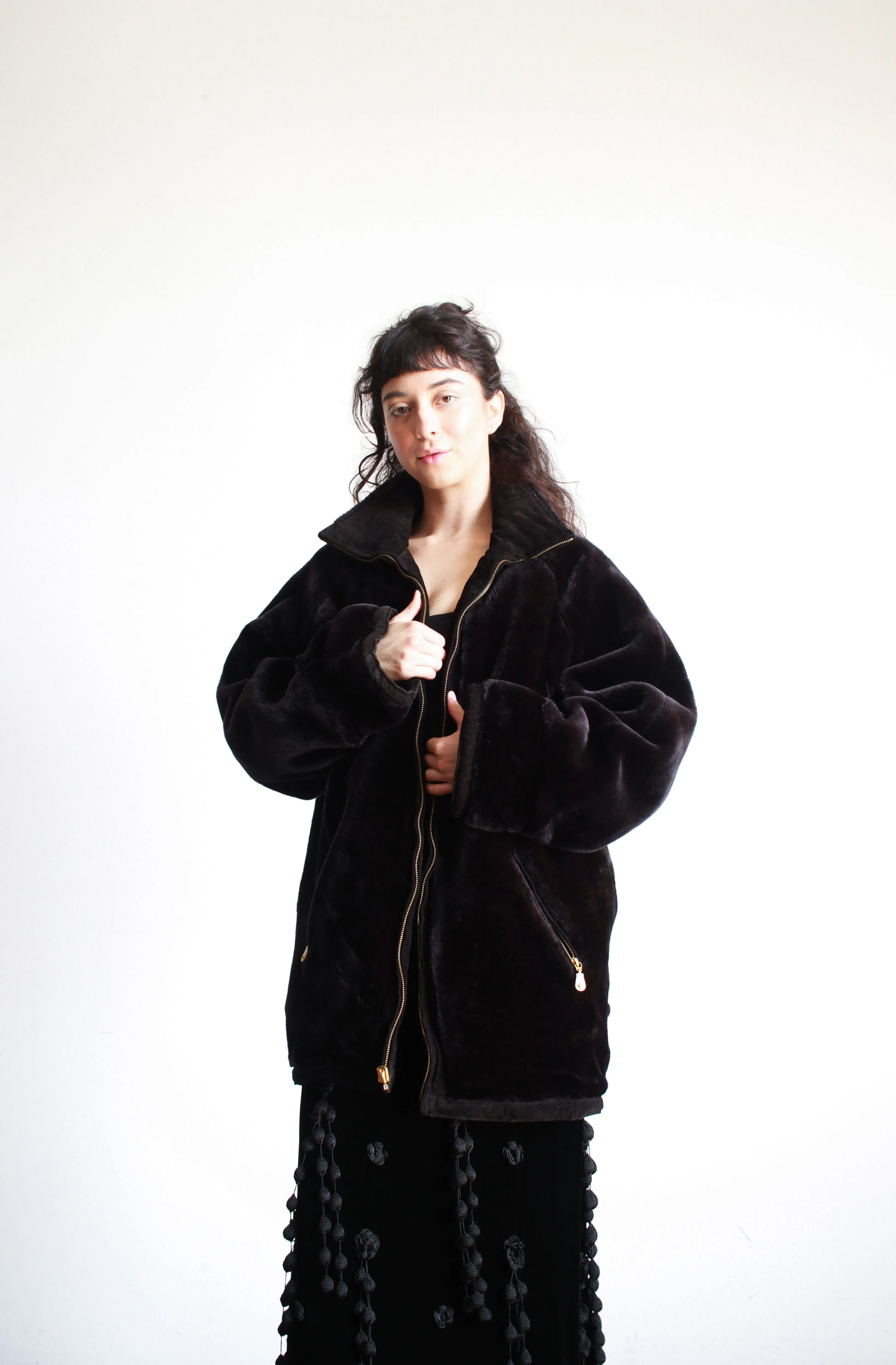 1980s Black Suede Teddy Reversible Oversized Coat