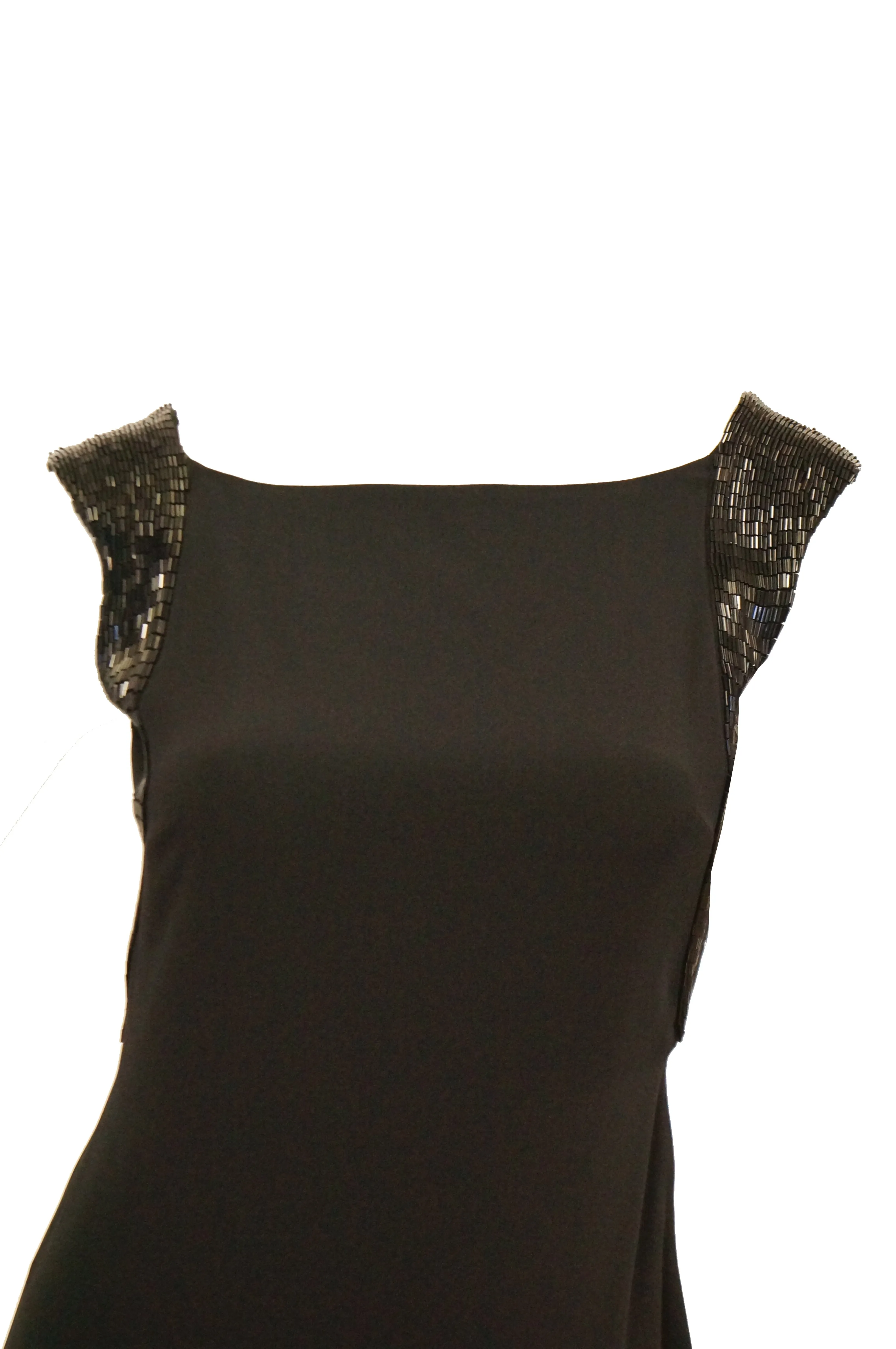 1990s Richard Tyler Couture Black Silk & Sequin Plunge Back Dress