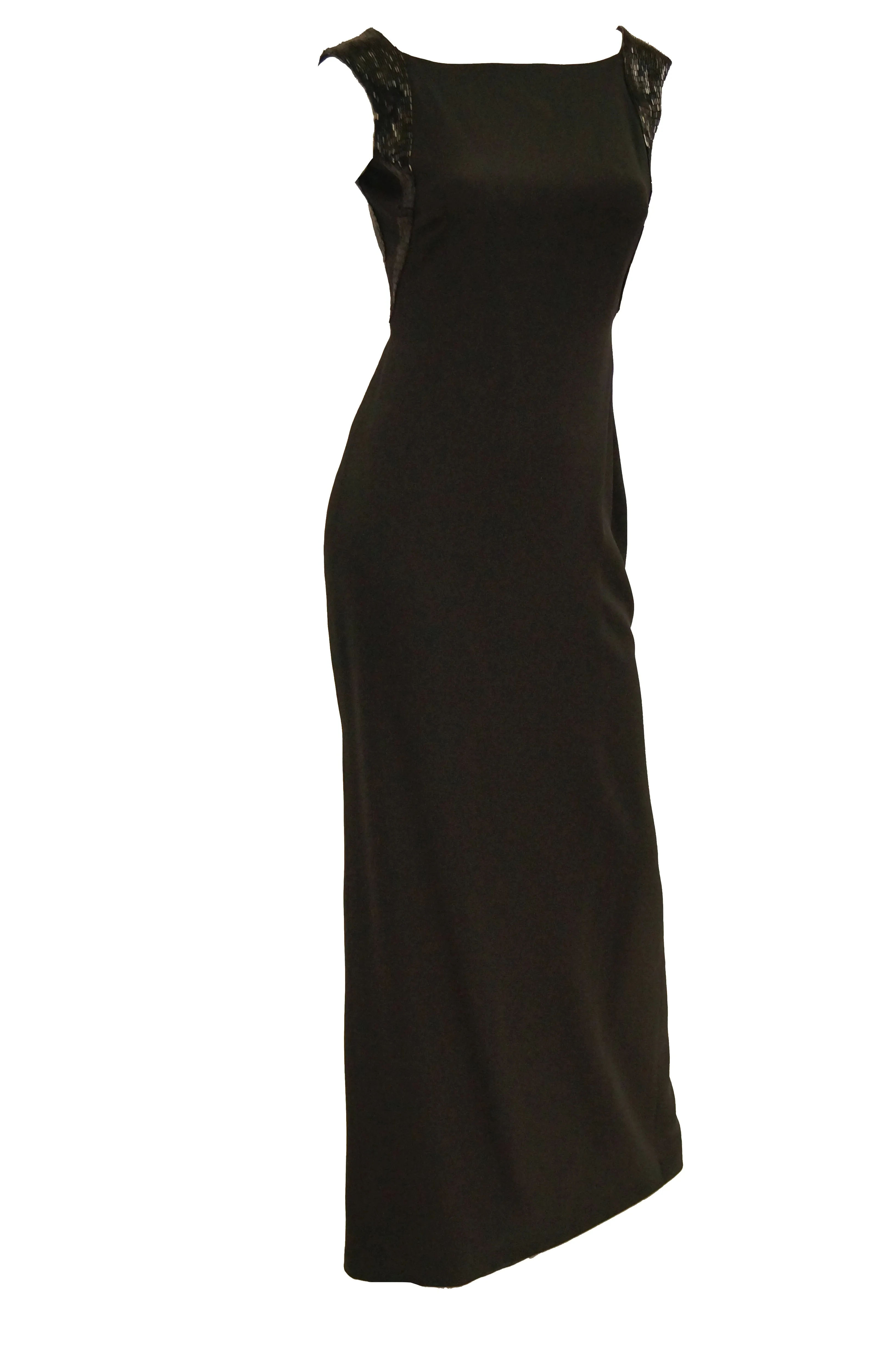 1990s Richard Tyler Couture Black Silk & Sequin Plunge Back Dress