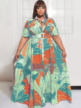 5XL Plus Size Blouse Maxi Dress For Women Summer