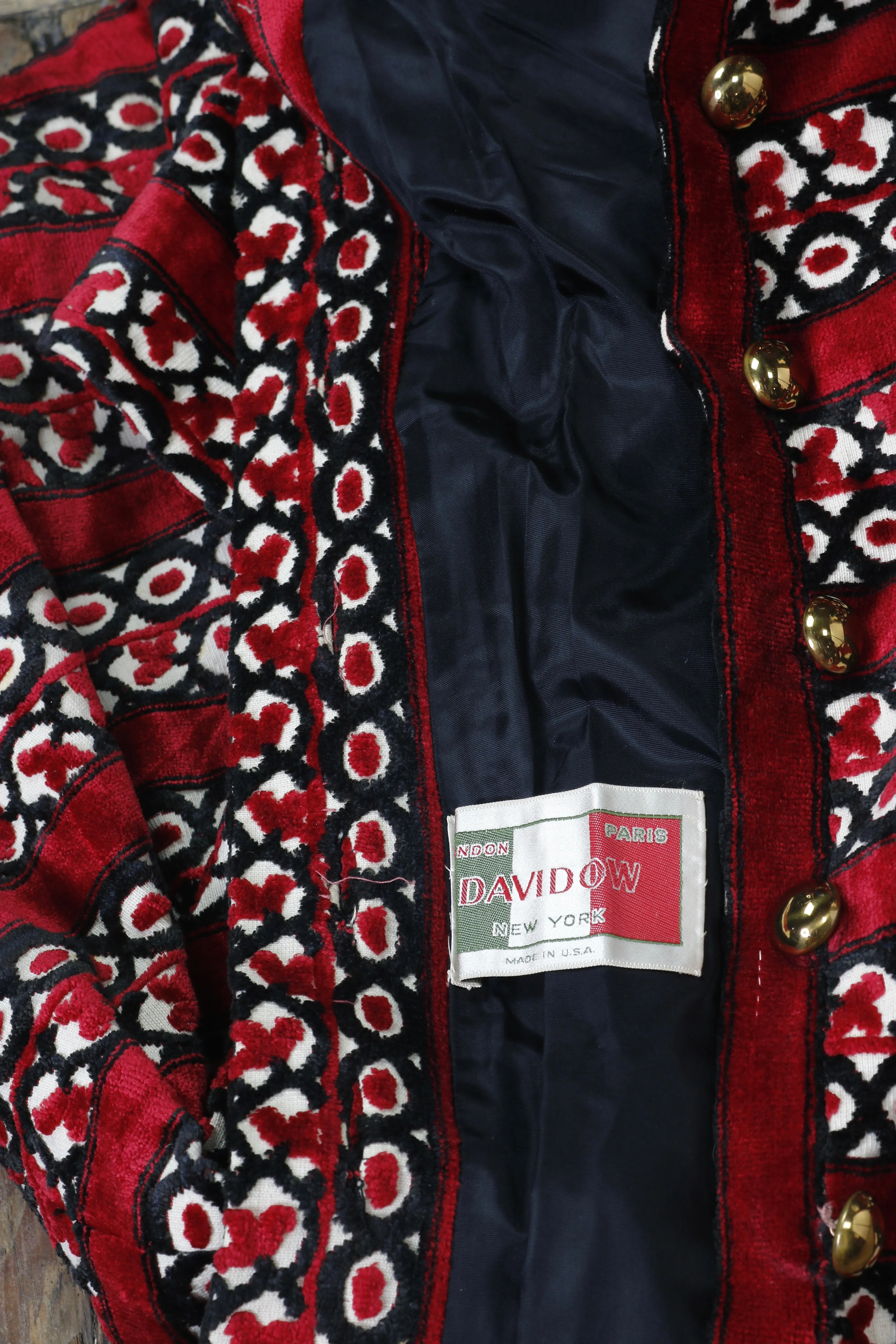 60s Davidow Velvet Nehru Red Coat         M