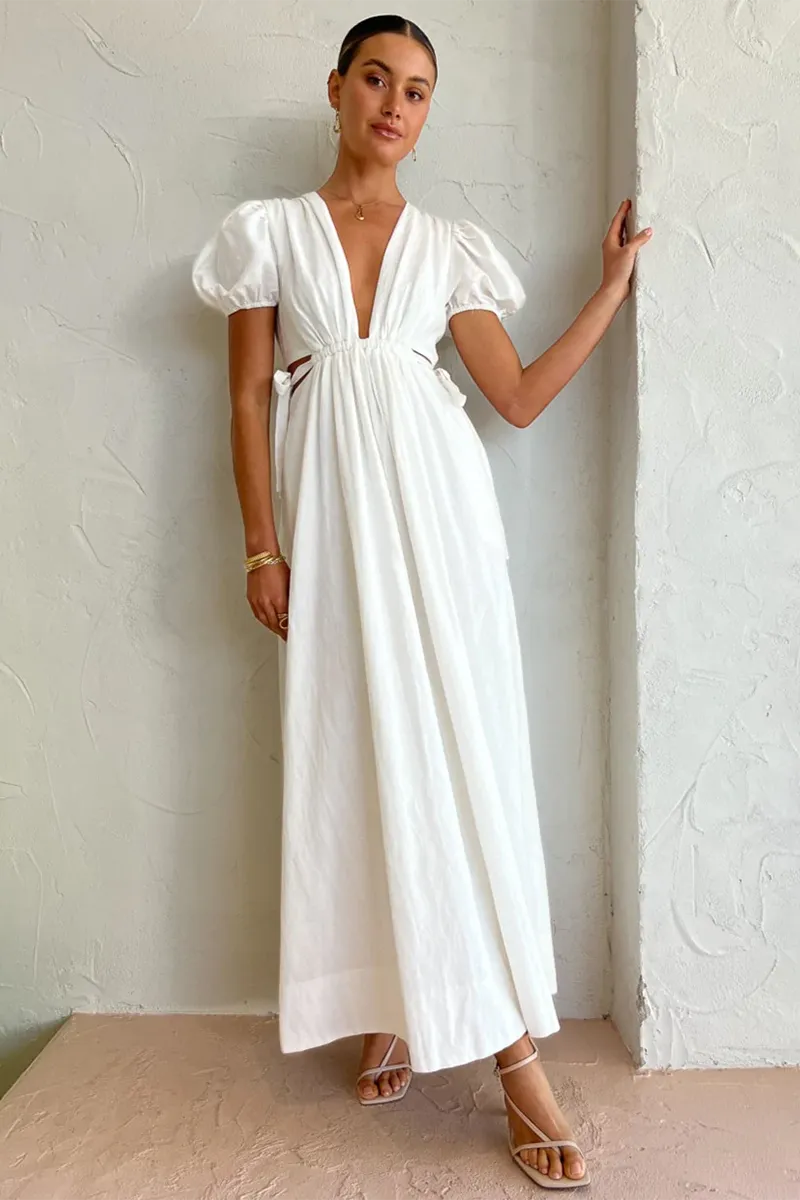 Ahoy Plunge Neckline Maxi Dress in White