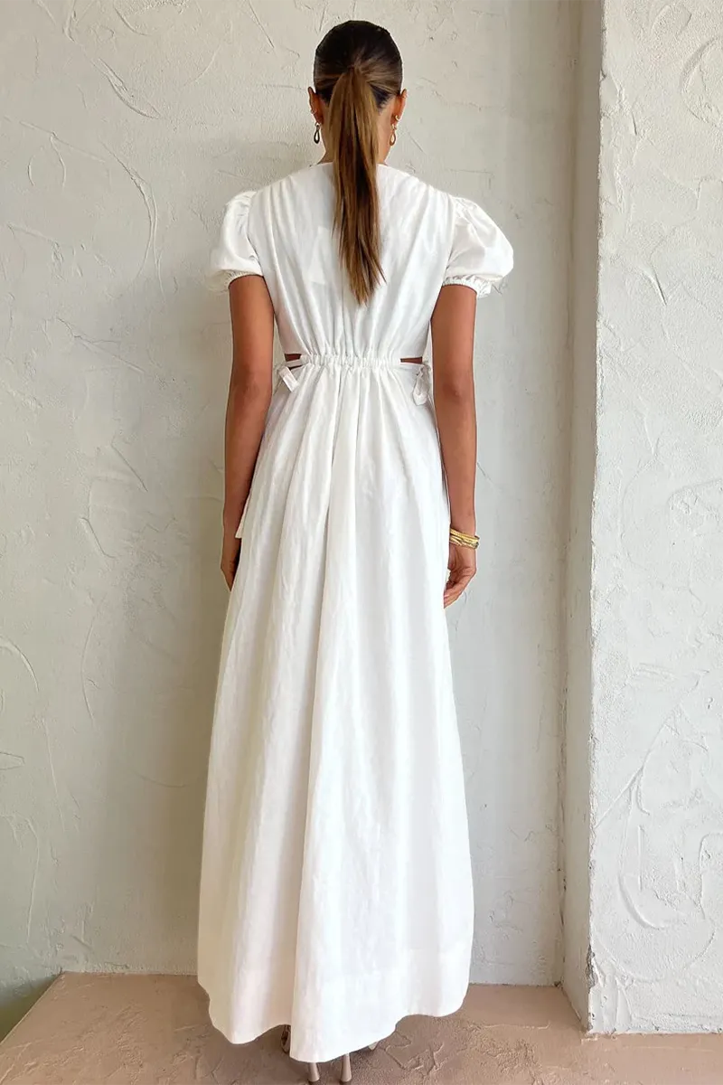 Ahoy Plunge Neckline Maxi Dress in White