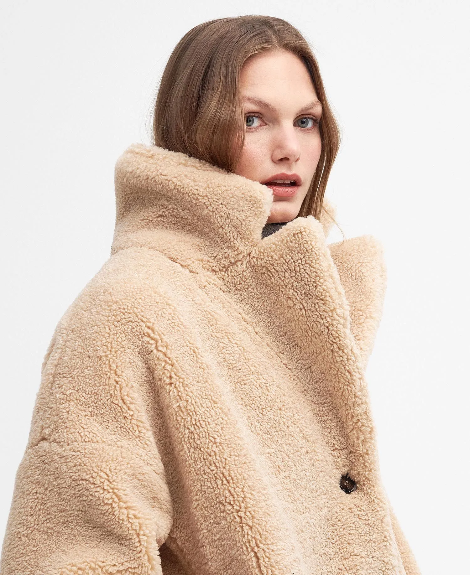 Ambani Teddy Coat - Beige/Winter White Tartan