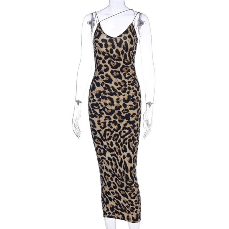 Amozae   Women's Leopard Snake Print Dress Fashion Ladies Long Maxi Dress Party Bodycon Occasion Dresses Evening Sundress