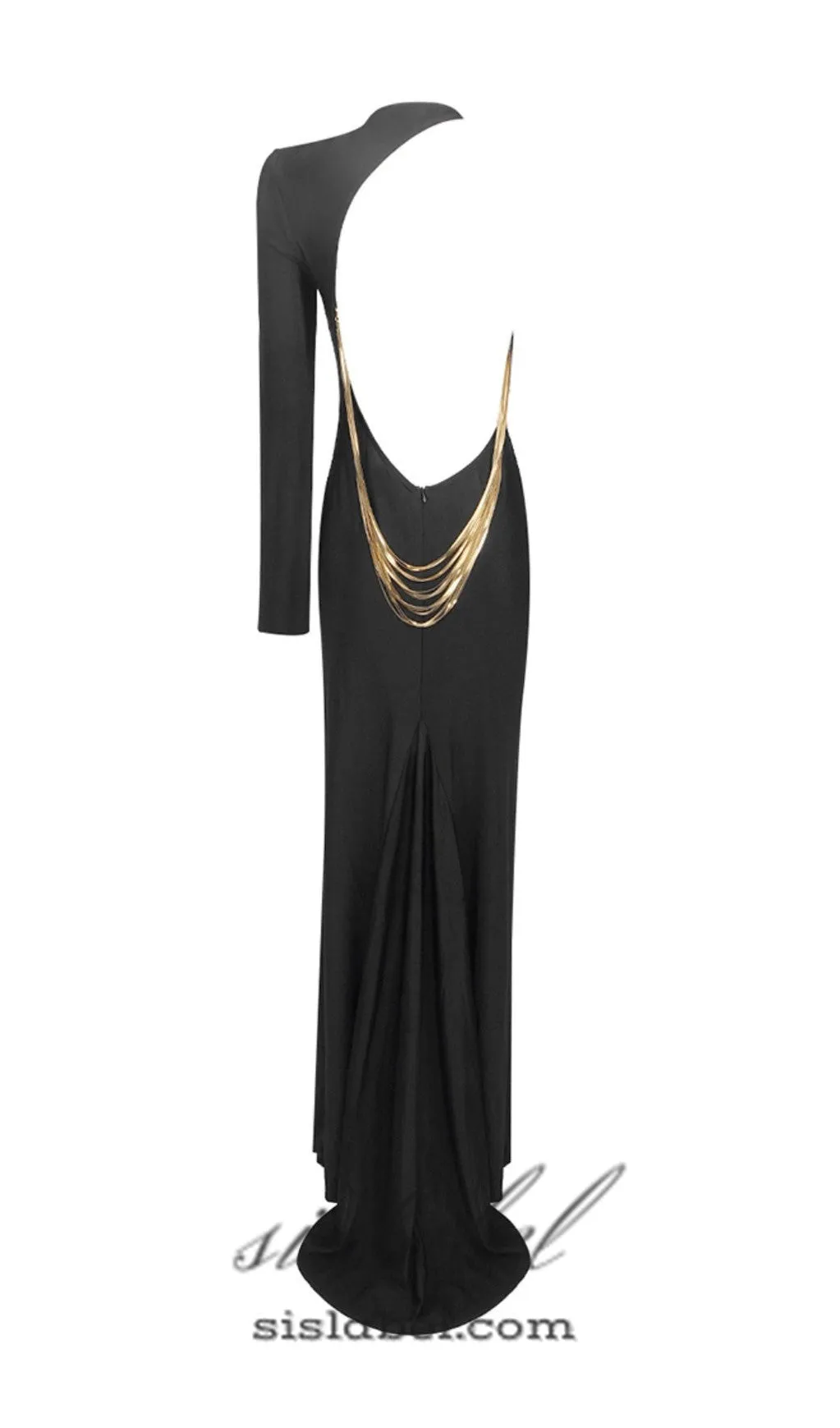 ANGELOU BLACK BACKLESS CHAIN MAXI DRESS