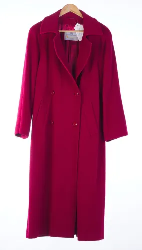 Aquascutum Pure New Wool Raspberry Red Full Length Coat UK Size 12