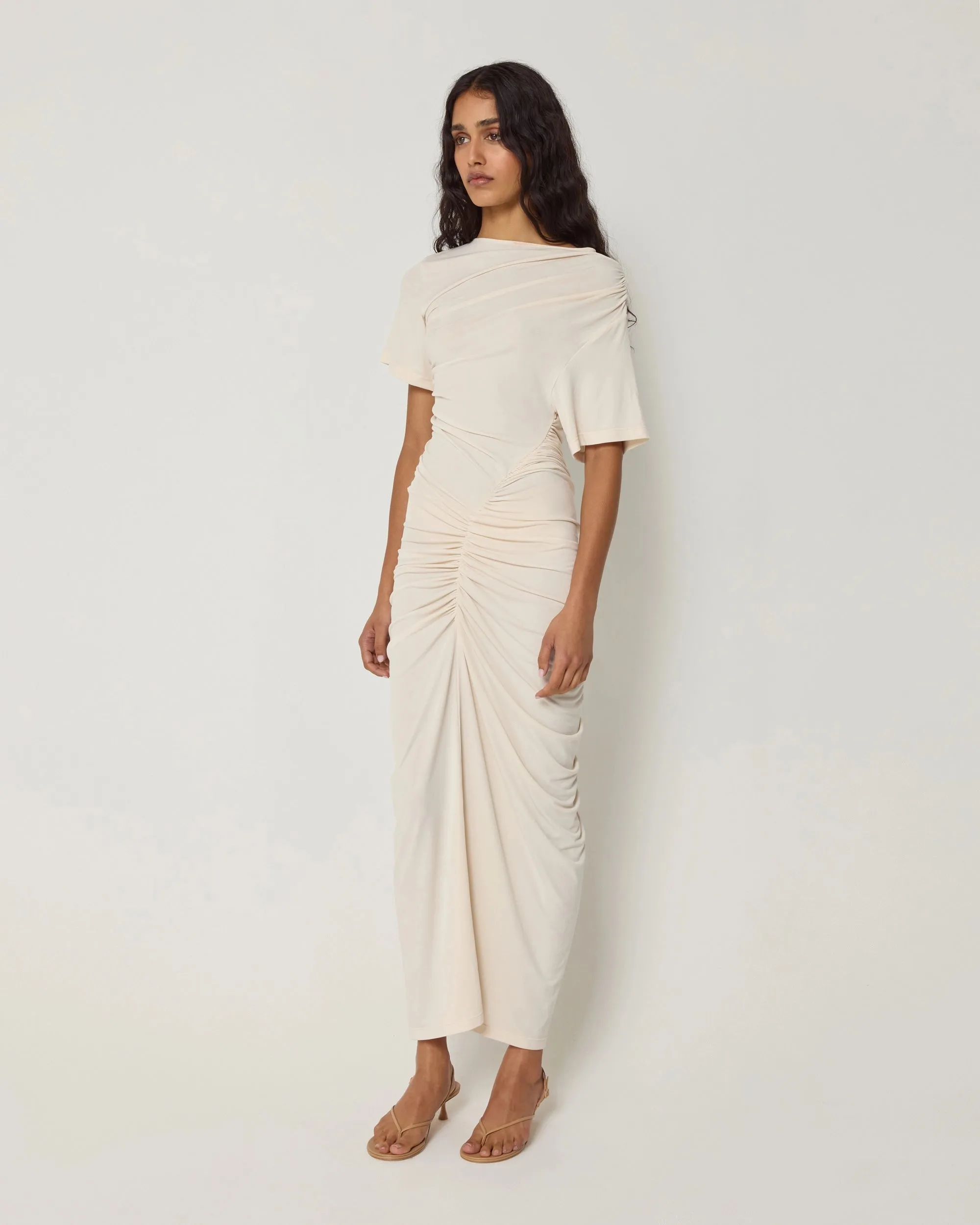 Asymmetrical Ruched Dress | Shell