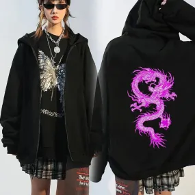 Back To School Joskaa Chinese Dragon Print Gothic Streetwear Long Sleeve Zip Up Hoodies Y2k Grunge Clothes Sweatshirt Fashion Punk Sport Coat Pullover