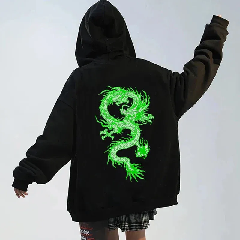 Back To School Joskaa Chinese Dragon Print Gothic Streetwear Long Sleeve Zip Up Hoodies Y2k Grunge Clothes Sweatshirt Fashion Punk Sport Coat Pullover