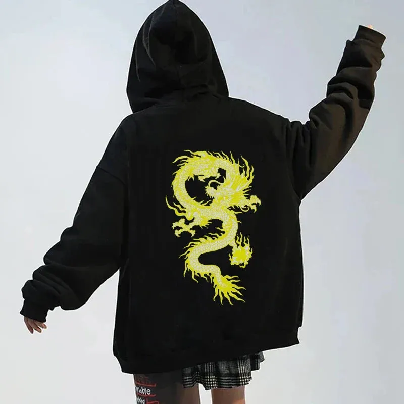 Back To School Joskaa Chinese Dragon Print Gothic Streetwear Long Sleeve Zip Up Hoodies Y2k Grunge Clothes Sweatshirt Fashion Punk Sport Coat Pullover