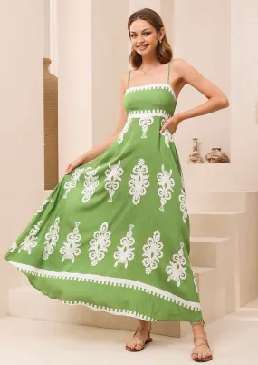 Bali Dreams  Green/White Maxi  Dress