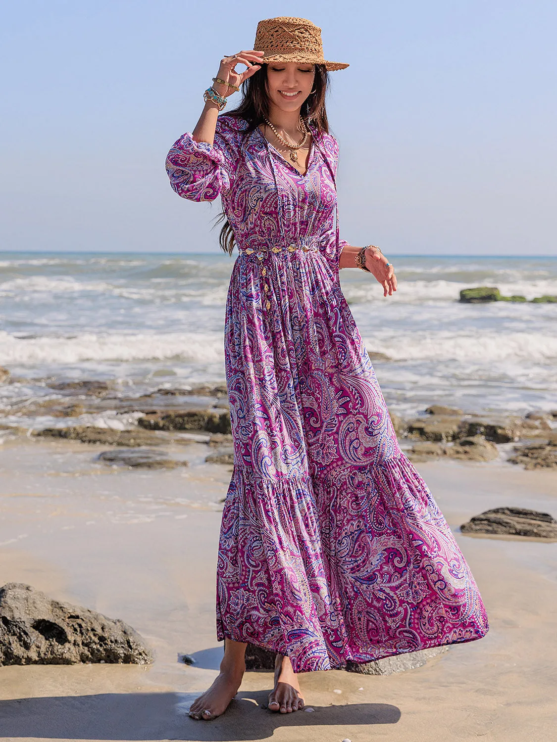 Balloon Sleeve Beach Maxi Dress