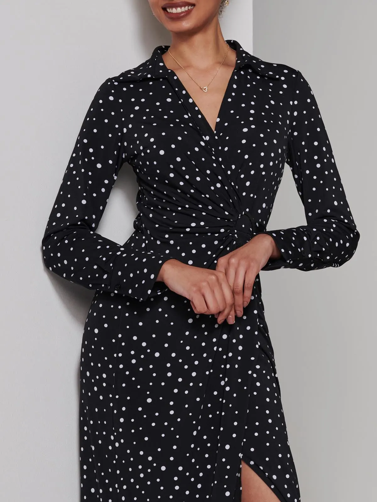 Becca Long Sleeve Jersey Shirt Dress, Black Spot