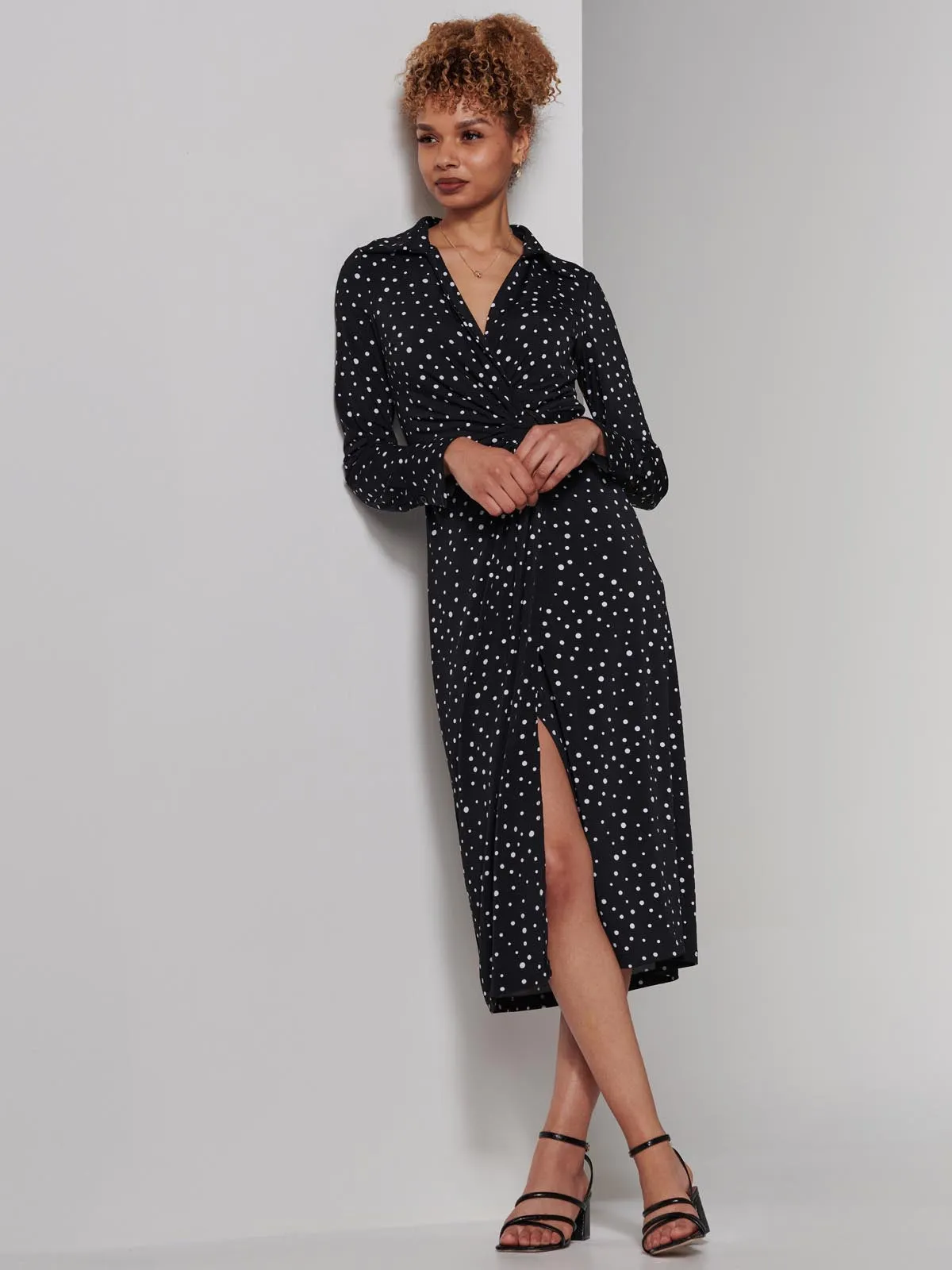 Becca Long Sleeve Jersey Shirt Dress, Black Spot