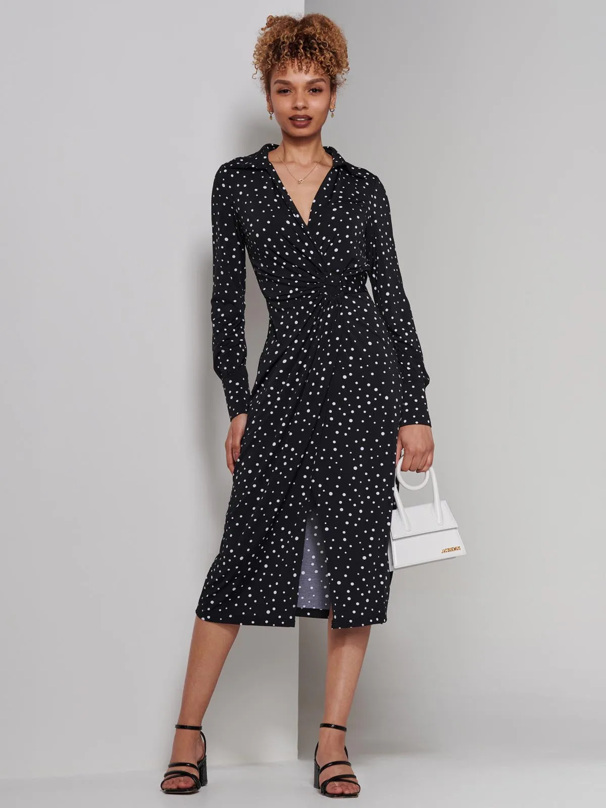 Becca Long Sleeve Jersey Shirt Dress, Black Spot