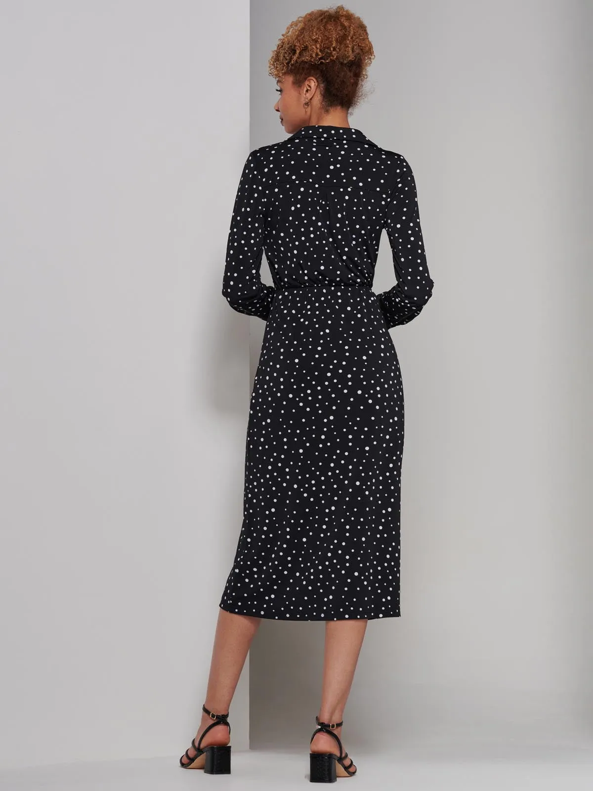 Becca Long Sleeve Jersey Shirt Dress, Black Spot