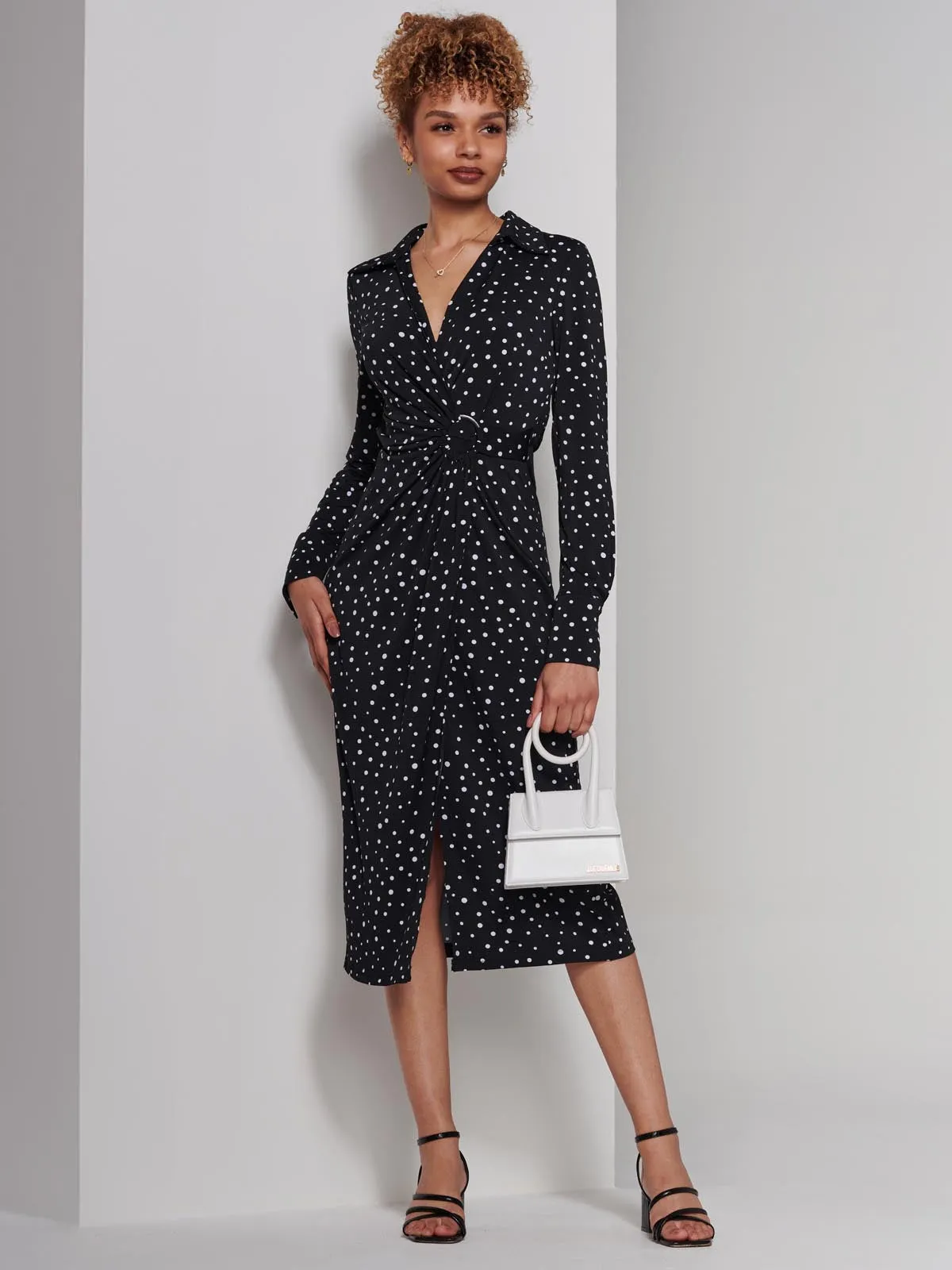 Becca Long Sleeve Jersey Shirt Dress, Black Spot