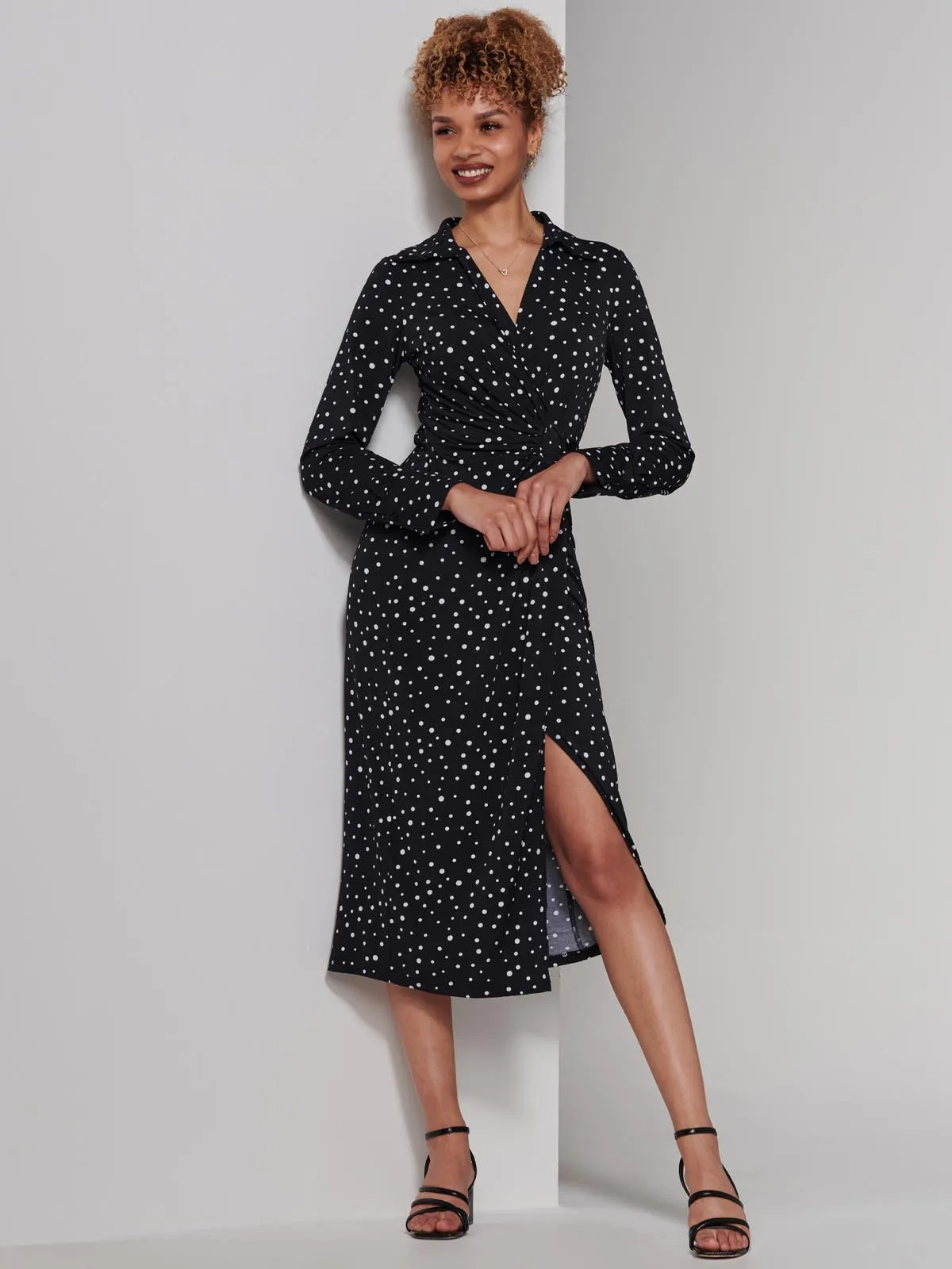 Becca Long Sleeve Jersey Shirt Dress, Black Spot