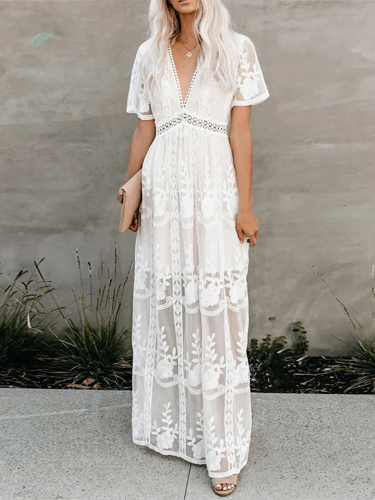 Bernadette Lace Boho Maxi Dress