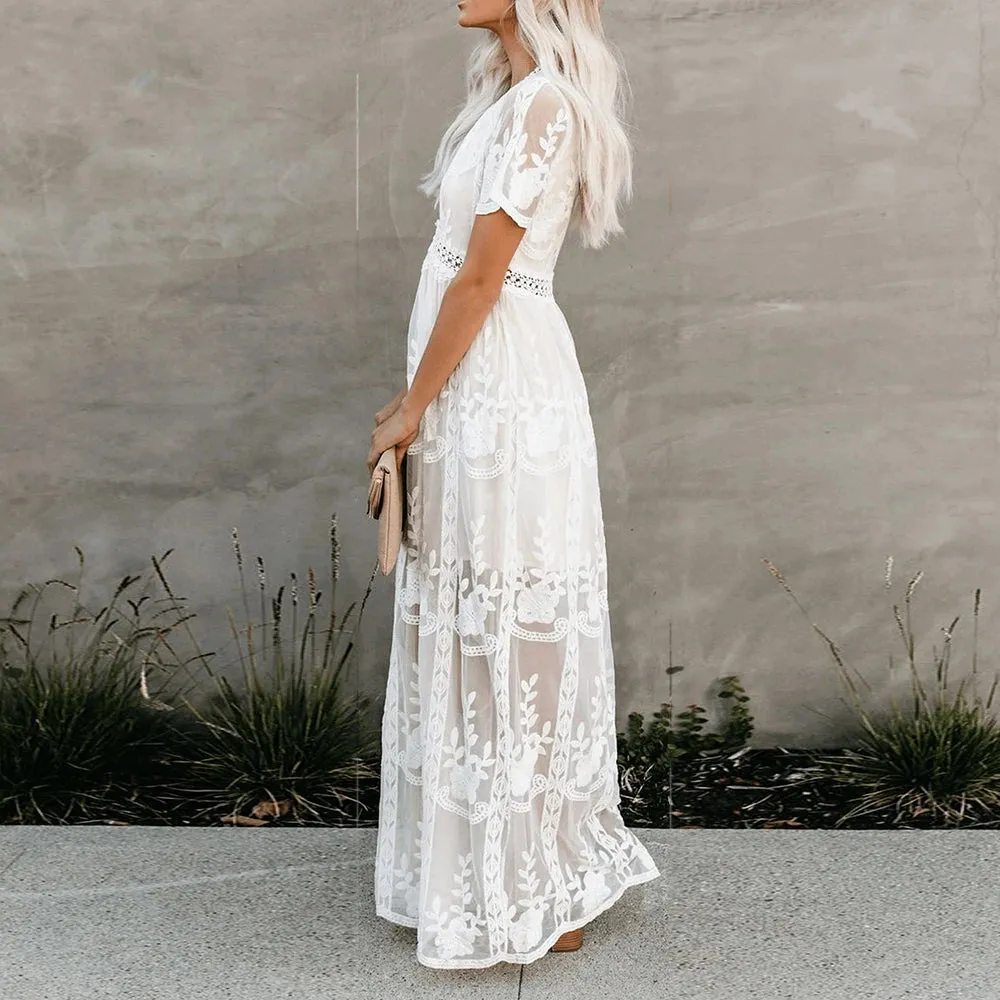 Bernadette Lace Boho Maxi Dress