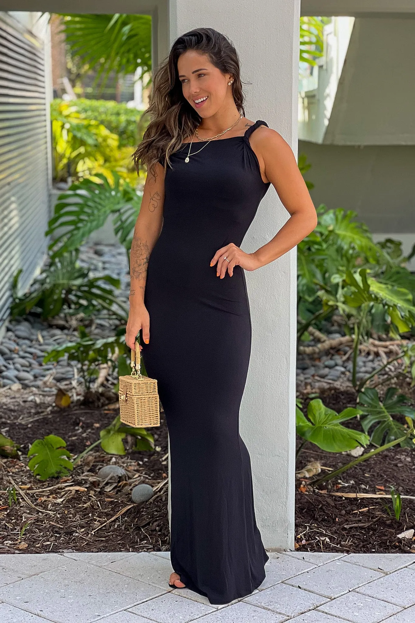 Black Maxi Dress With Twisted Straps