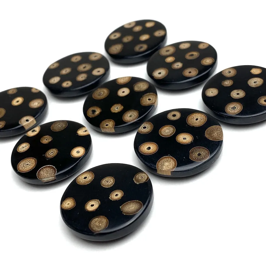 Black/Tan Bamboo Natural Dots Button 1-1/8".  #0600