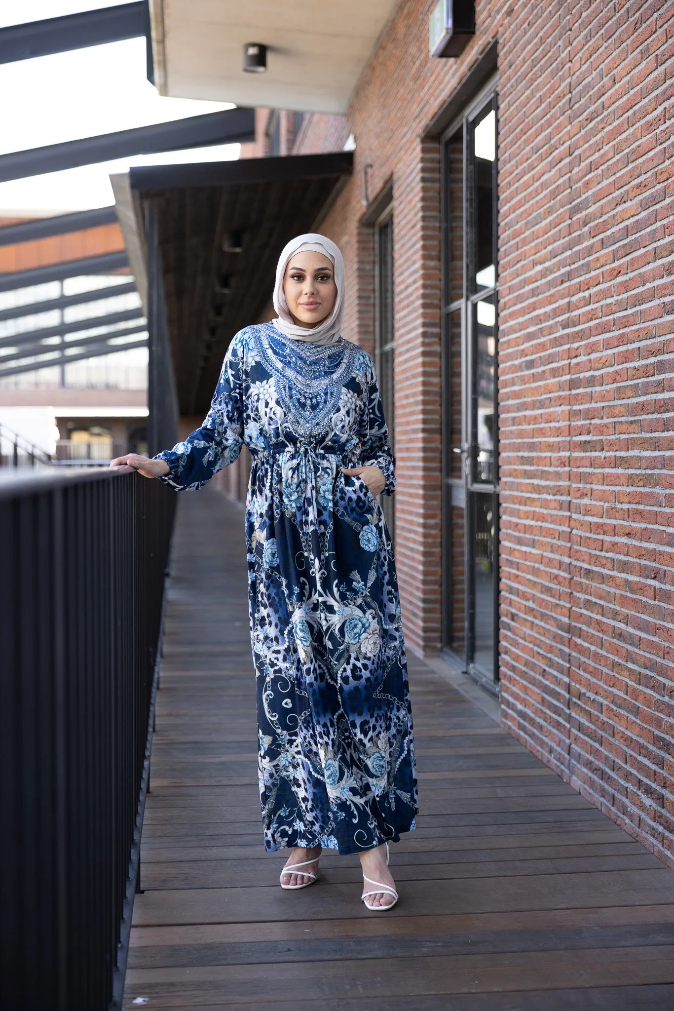 Blue Paisley Floral Beaded Dress