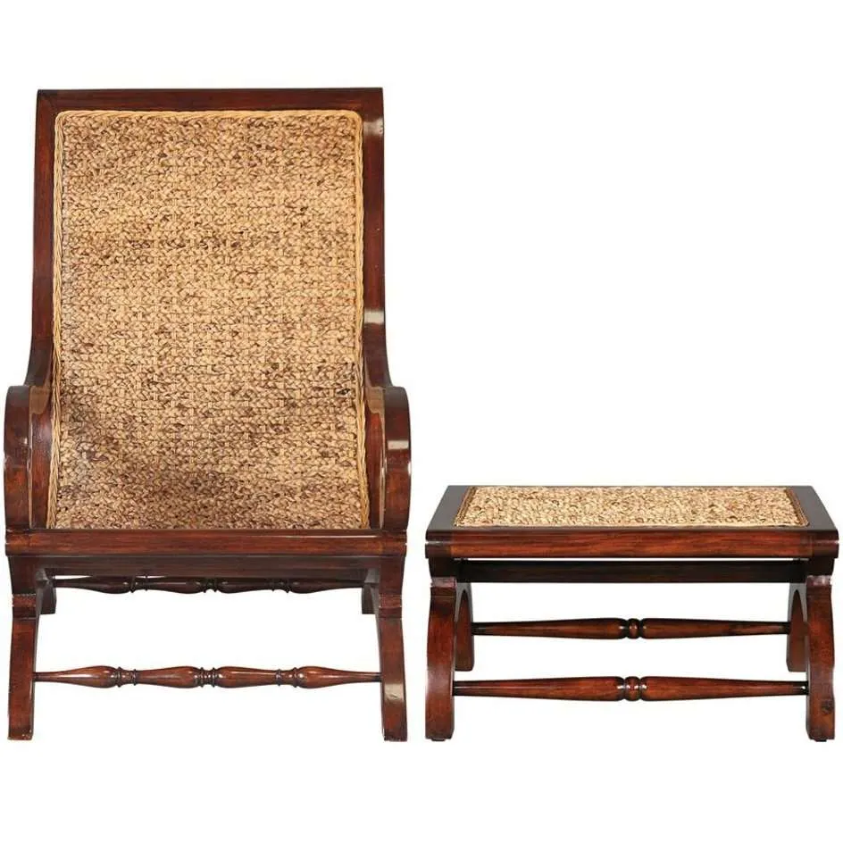 British Colonies Plantation Handsome Mahogany Chair and Footstool