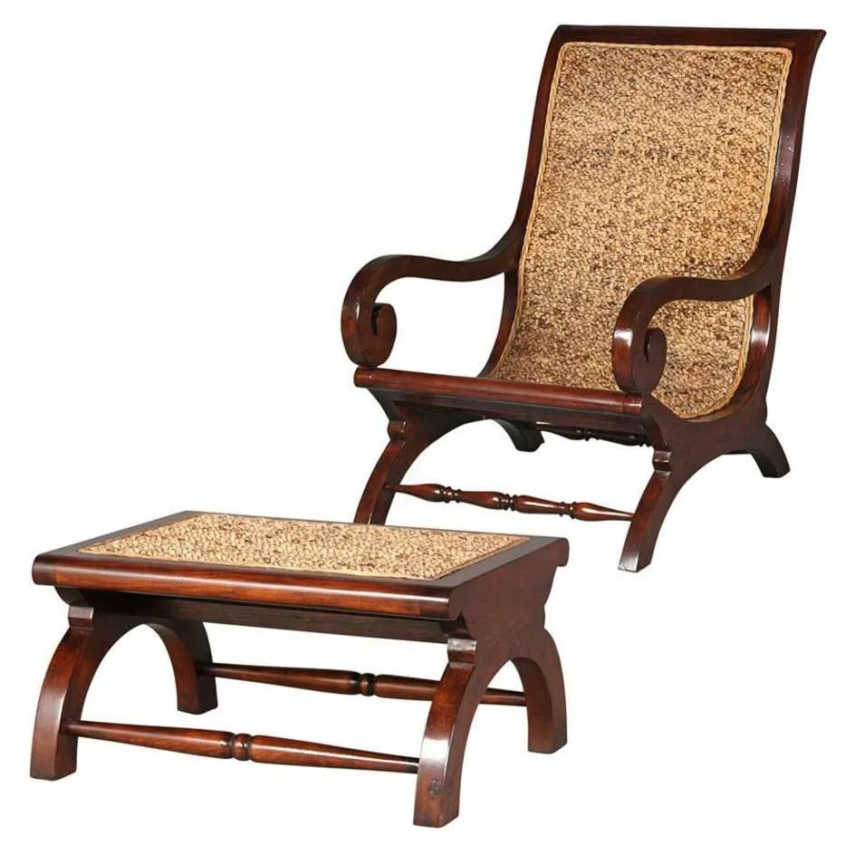 British Colonies Plantation Handsome Mahogany Chair and Footstool