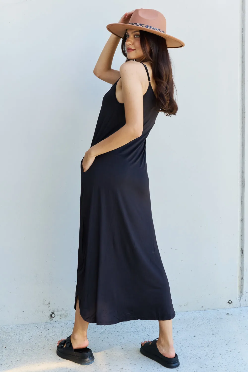 Cami Side Slit Maxi Dress in Black