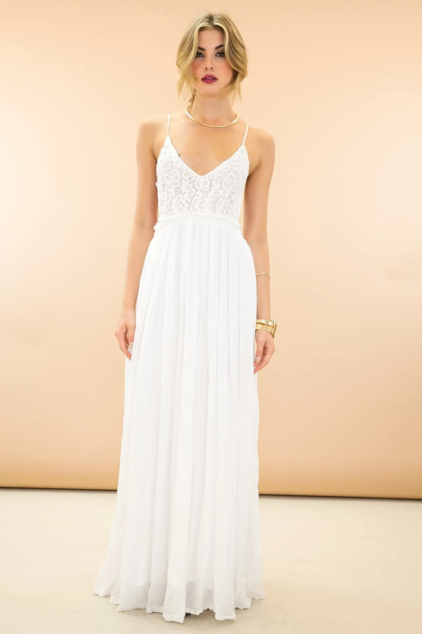 Camilla Open Back Crochet Maxi Dress - White