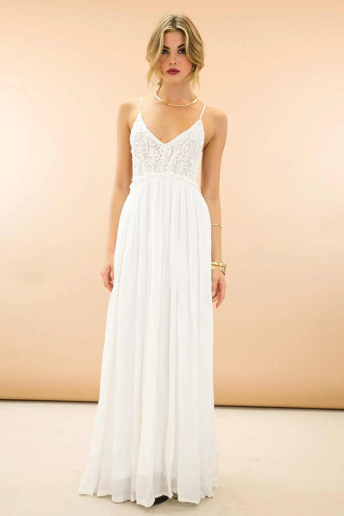 Camilla Open Back Crochet Maxi Dress - White