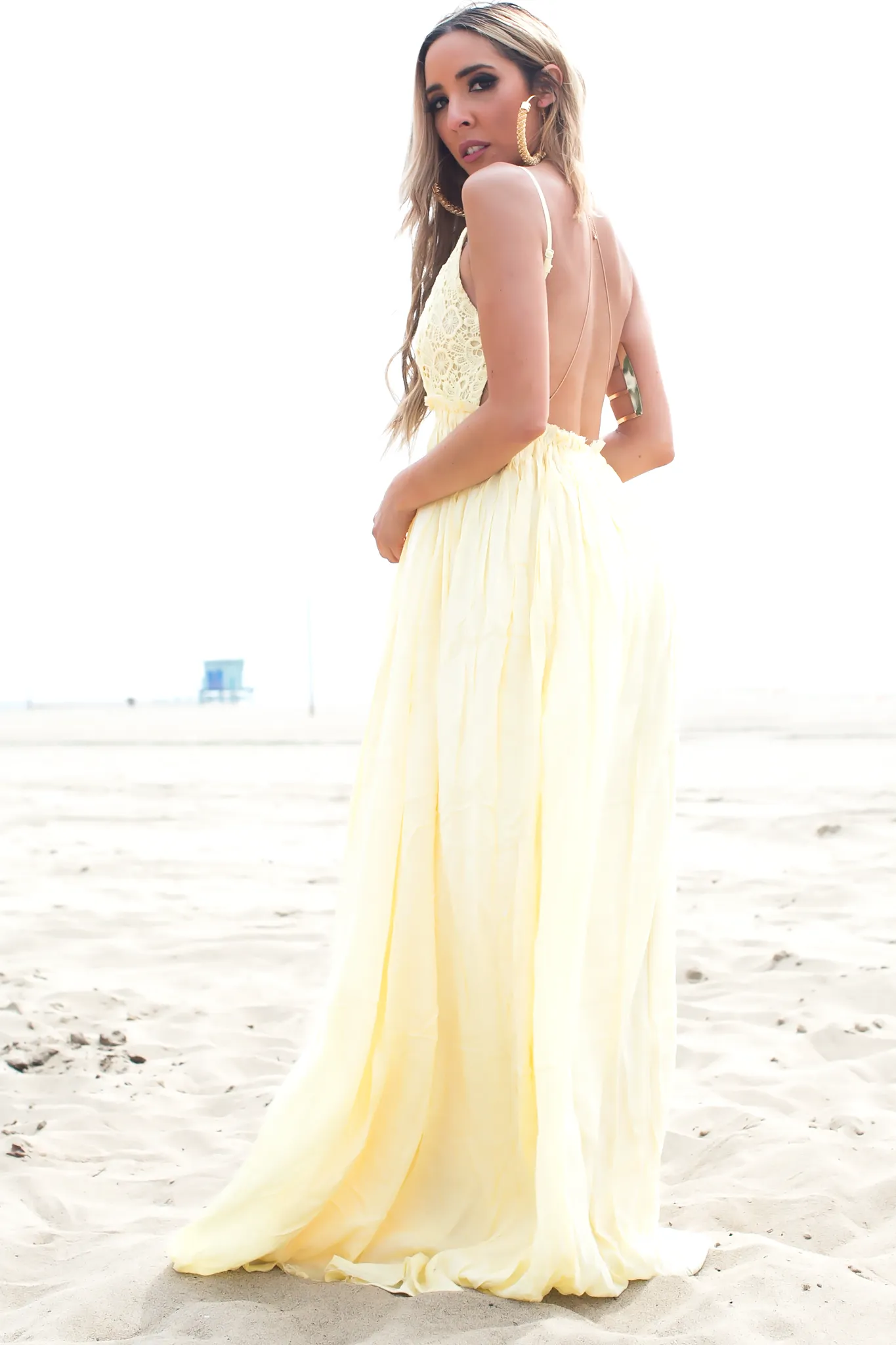 Camilla Open Back Crochet Maxi - Yellow