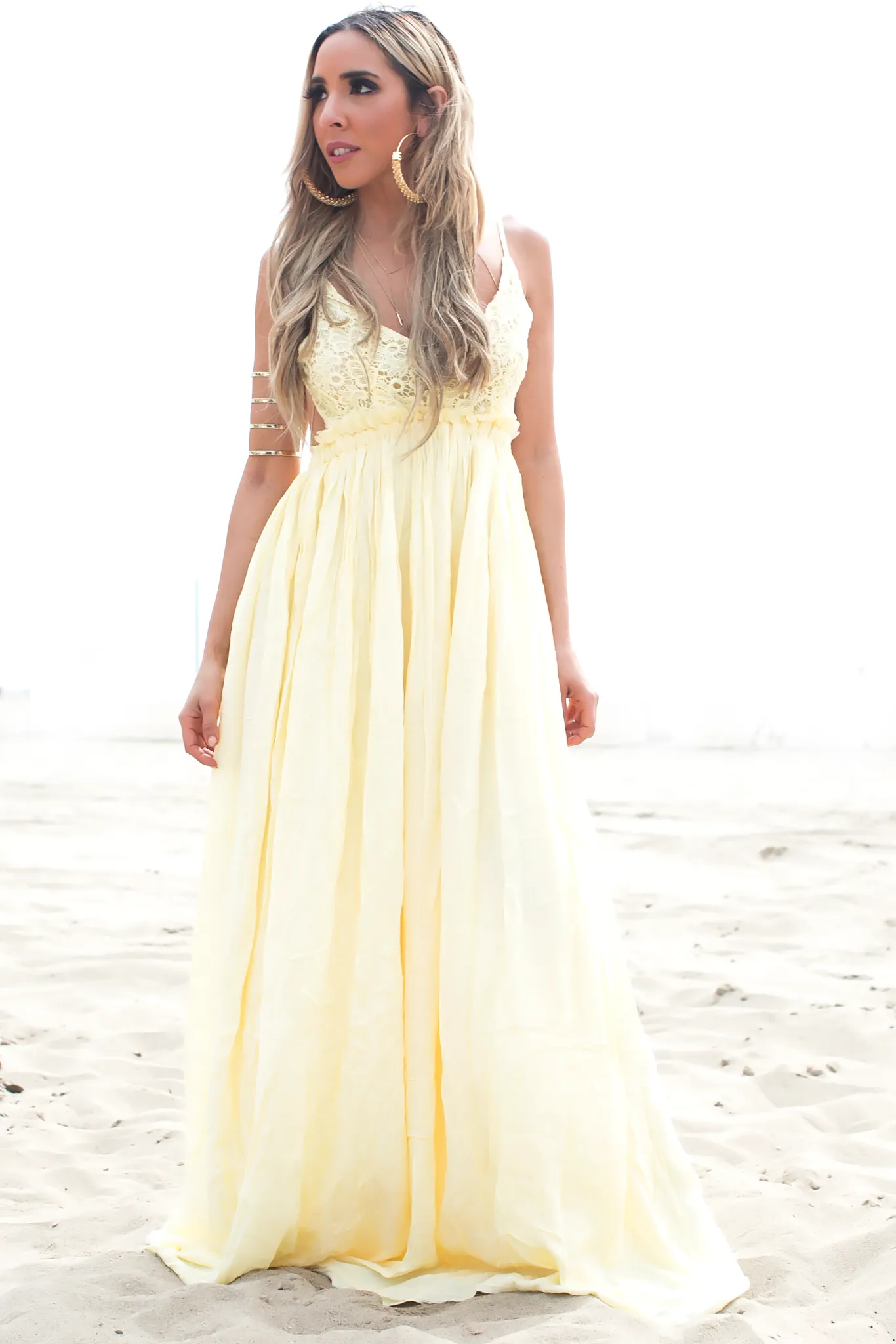 Camilla Open Back Crochet Maxi - Yellow