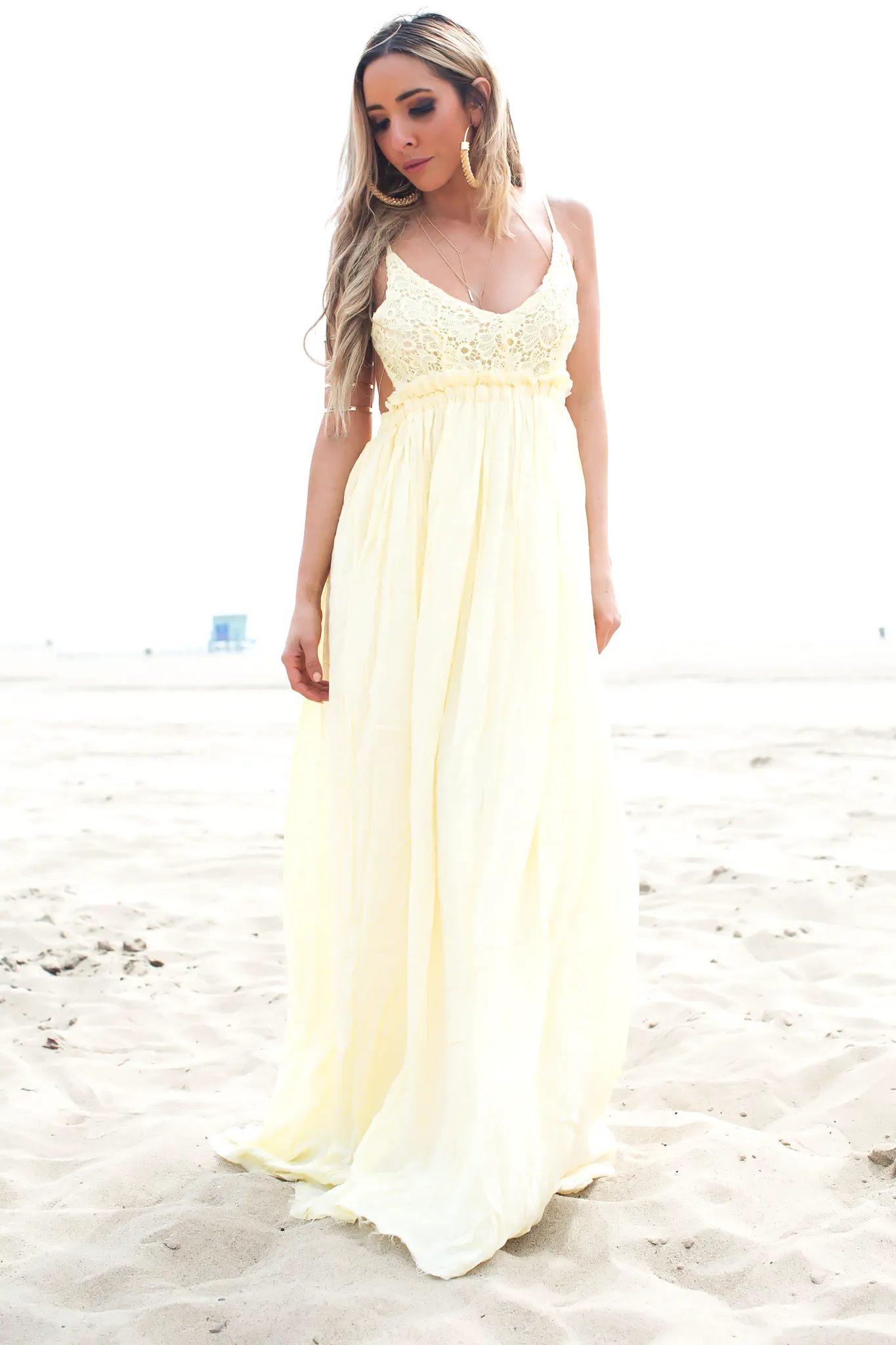 Camilla Open Back Crochet Maxi - Yellow