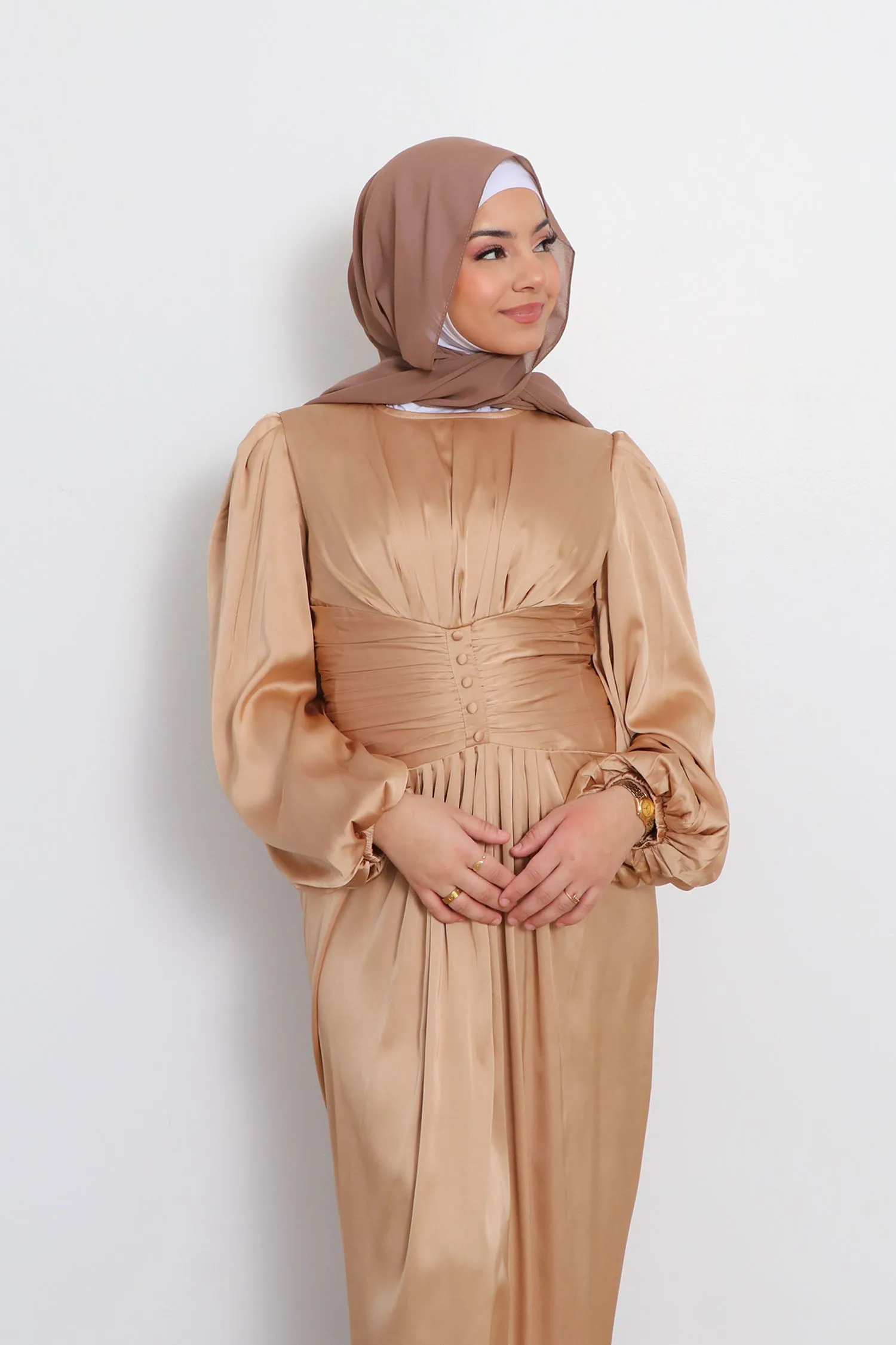 Cara Folds Satin Dress- champagne