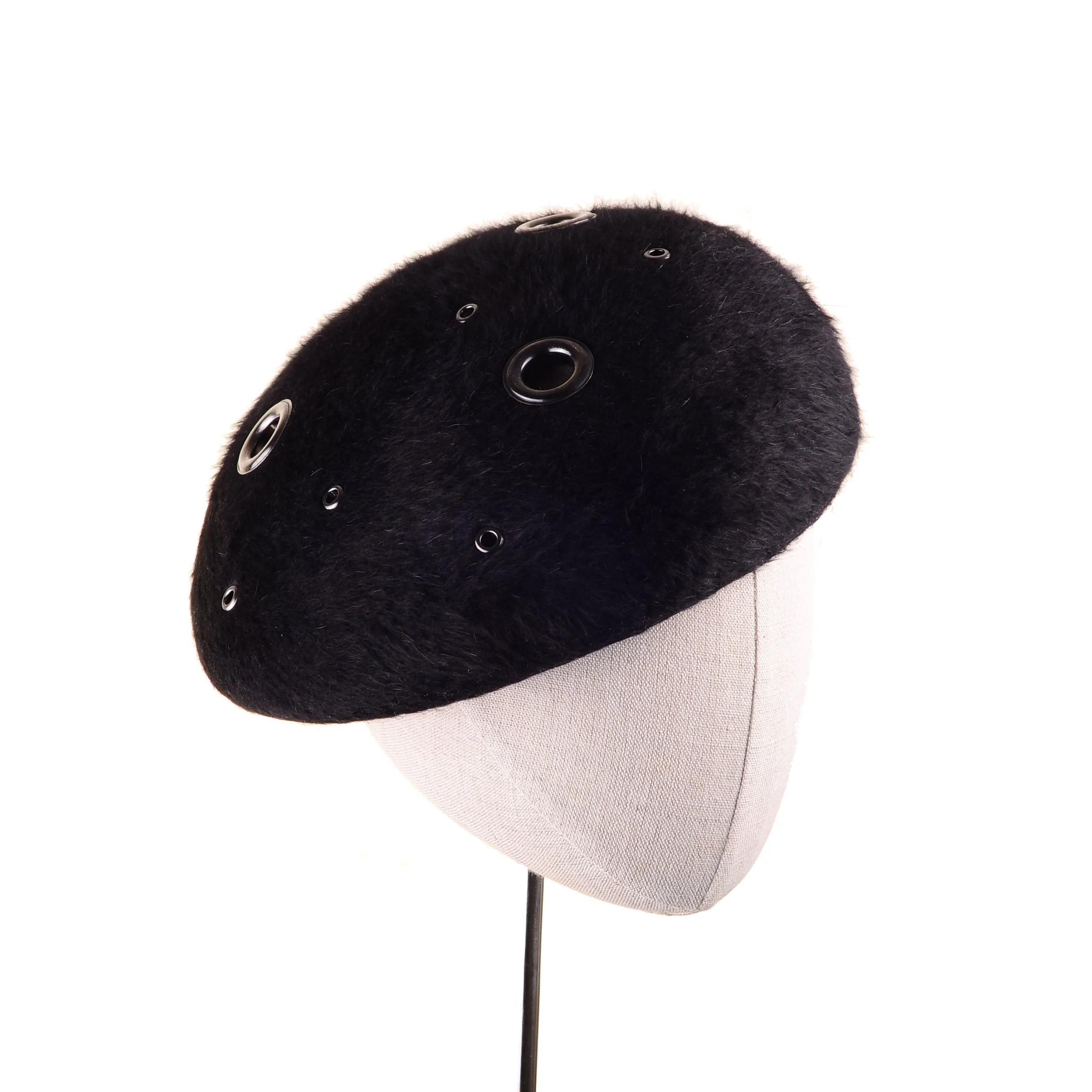 Carolyn: Beaver Felt Beret with Large Eyelets As Seen On Dylana Suarez