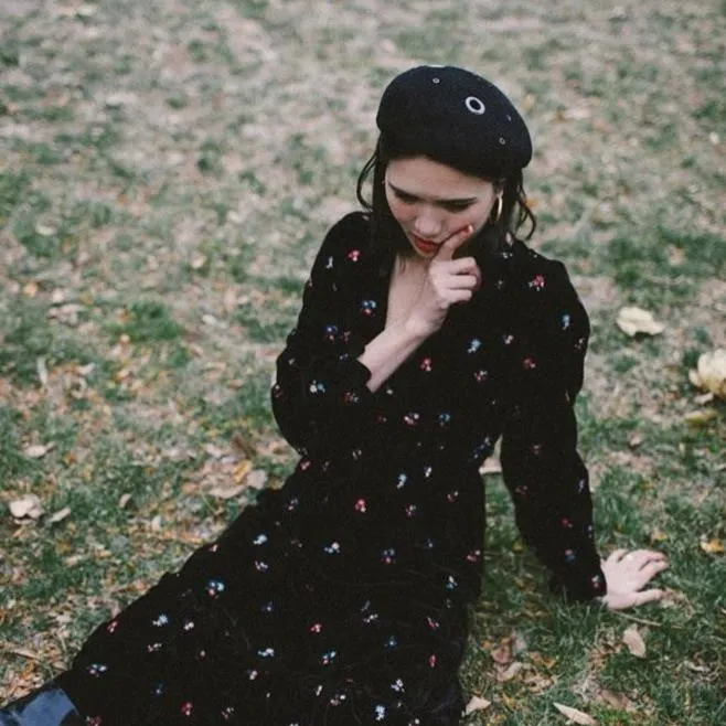 Carolyn: Beaver Felt Beret with Large Eyelets As Seen On Dylana Suarez