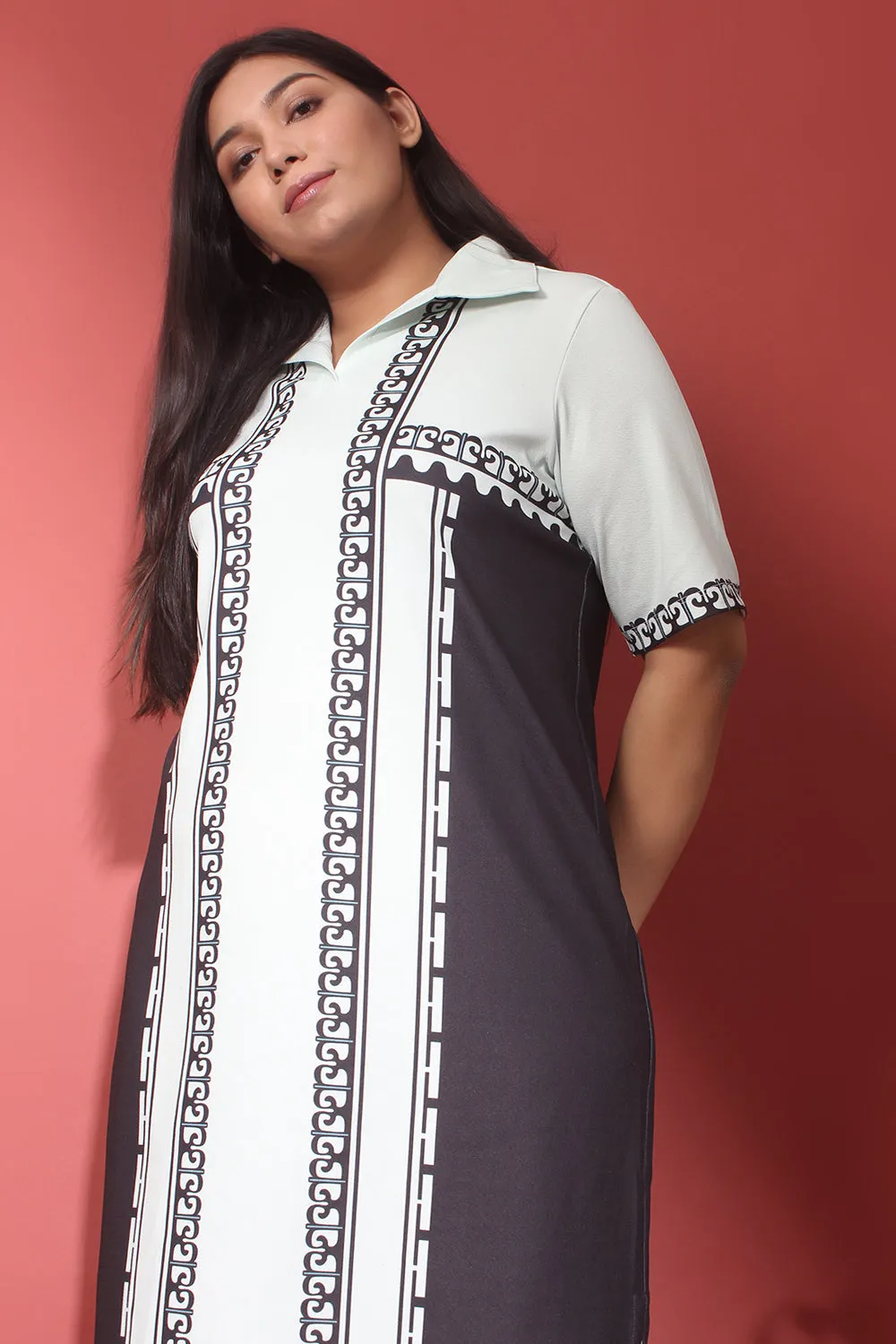 Classic Black Printed Polo Dress