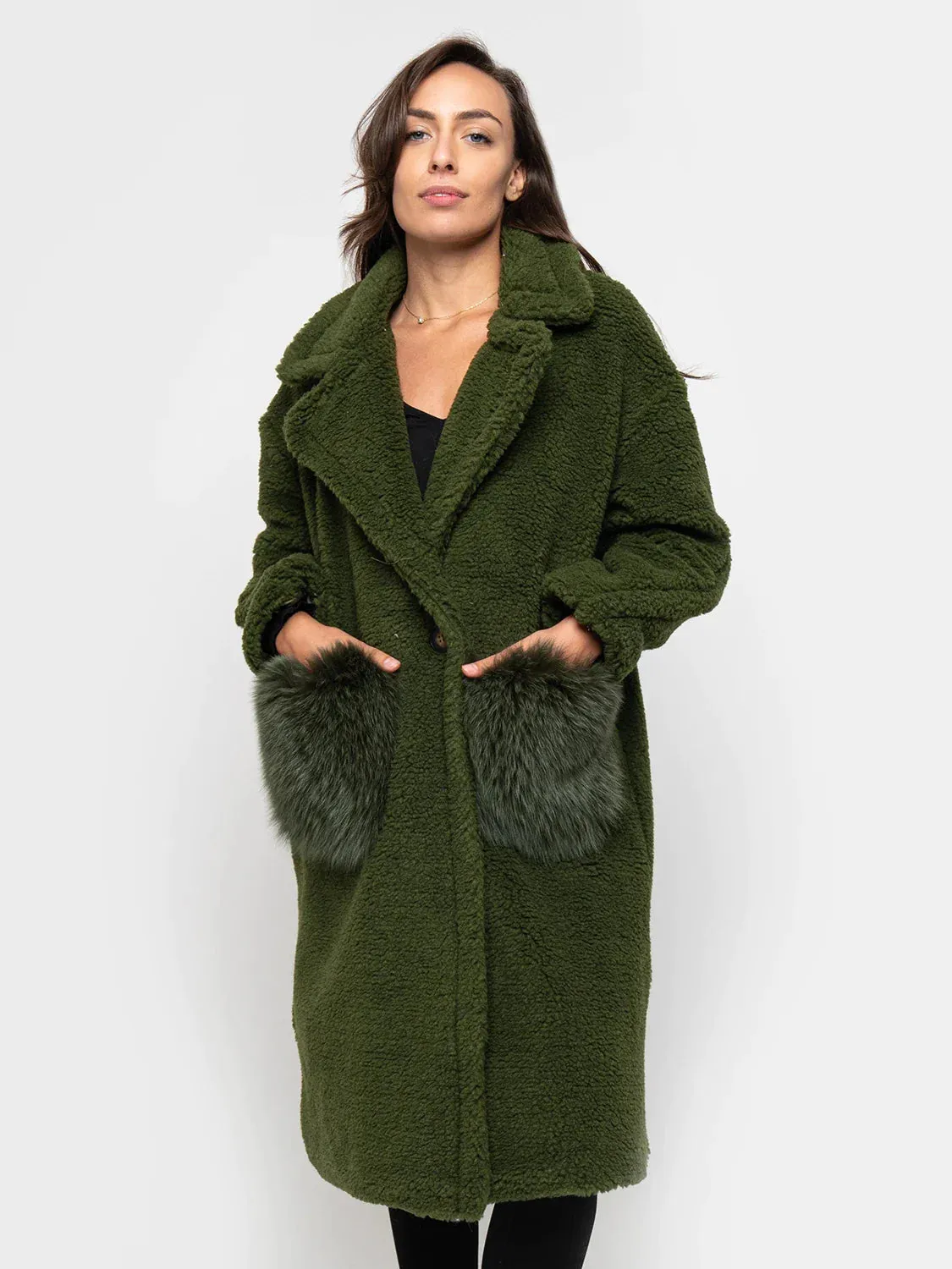 COAT-teddy Fox pockets green