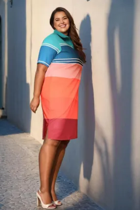 Color Block Printed Polo Dress