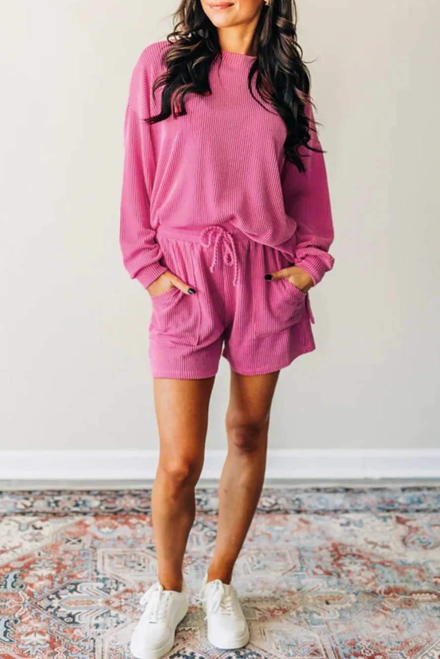 Corded Knit Top and Shorts Set