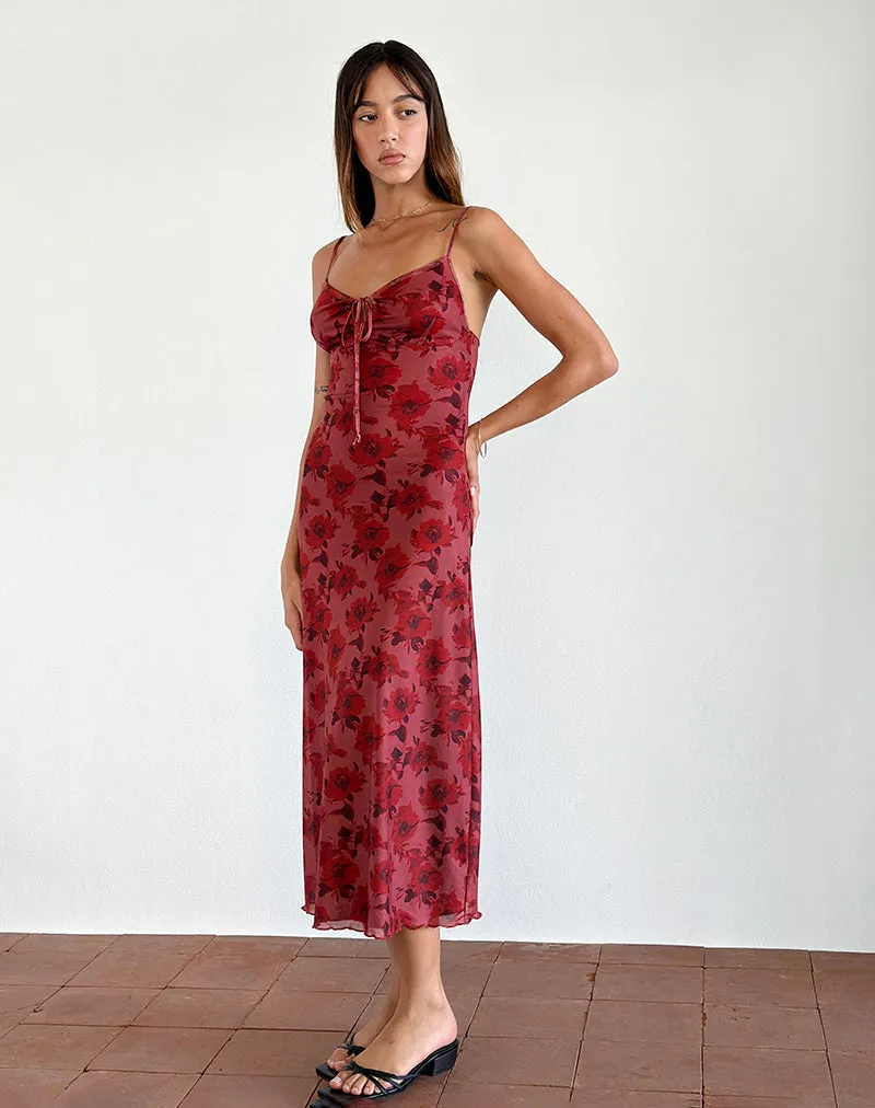 Coya Midi Dress in Fairy Floral Burgundy Flock